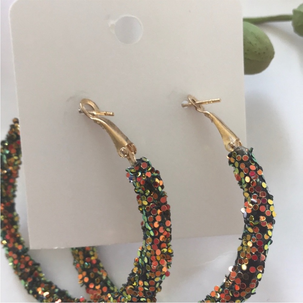 Glitter Hoop Earrings in Black & Gold - Picture 4 of 4